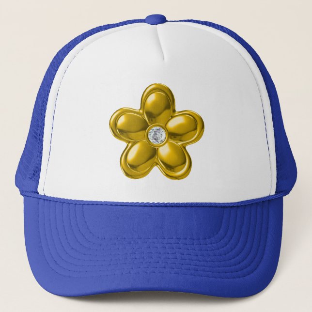 GORRA DE CAMIONERO FLORES DE ORO CON DIAMANTE (Anverso)