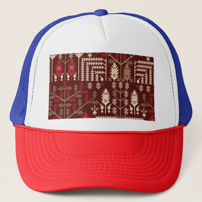 Gorra De Camionero Flores de pájaros Patrón azul oscuro (Anverso)