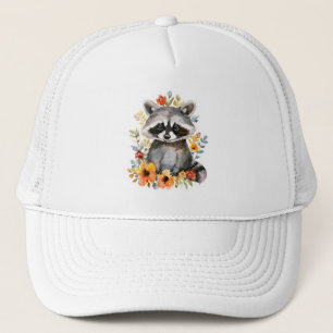 Gorra De Camionero Flores de verano acuarela de mapache