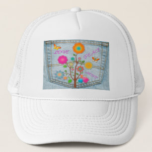 Gorra De Camionero Flores en el Bolsillo Trasero de Mezclilla Paz Amo