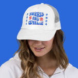 Gorra De Camionero Flores Harris y Walz Retro<br><div class="desc">Retro Harris y Walz sombreros de camionero blanco,  blanco y azul. Flores rojas y 2024 a ambos lados. 2024 es editable.</div>