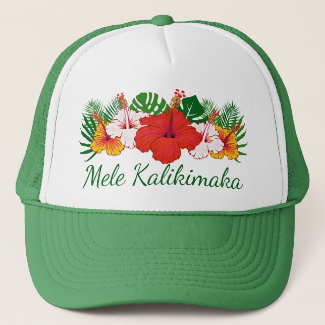 Gorra De Camionero Flores hawaianas de Mele Kalikimaka dejan vacacion (Anverso)