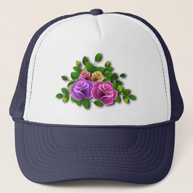 Gorra De Camionero Flores Rosas (Anverso)