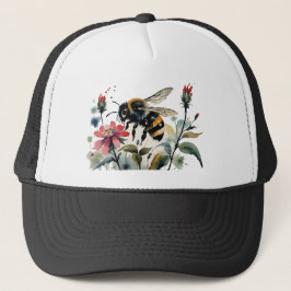 Gorra De Camionero Flores rosas rojas de abejas ocupadas