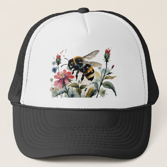 Gorra De Camionero Flores rosas rojas de abejas ocupadas (Anverso)