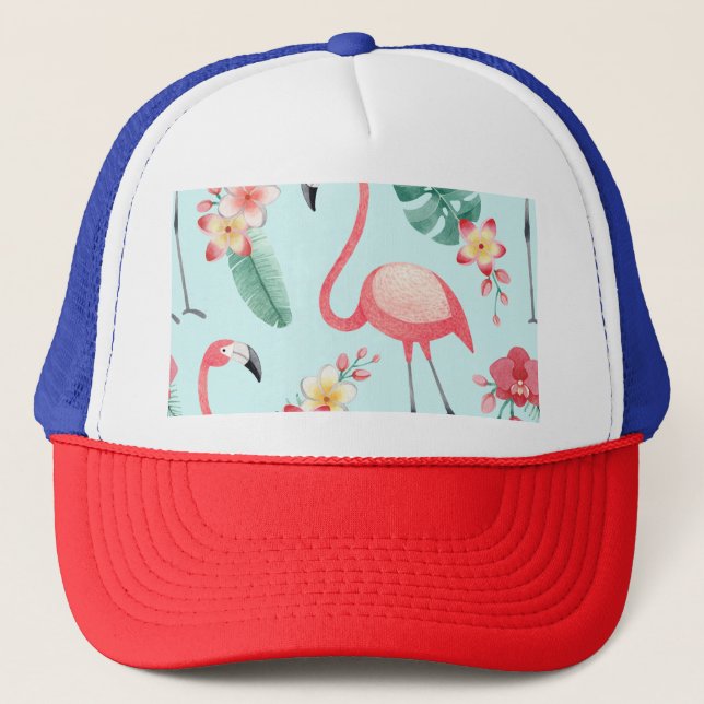 Gorra De Camionero Flores tropicales Flamingos Patrón de acuarela (Anverso)