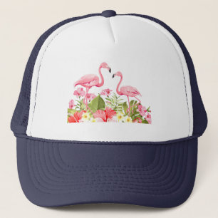 Gorra De Camionero Flores Tropicales y Diseño de Flamencos