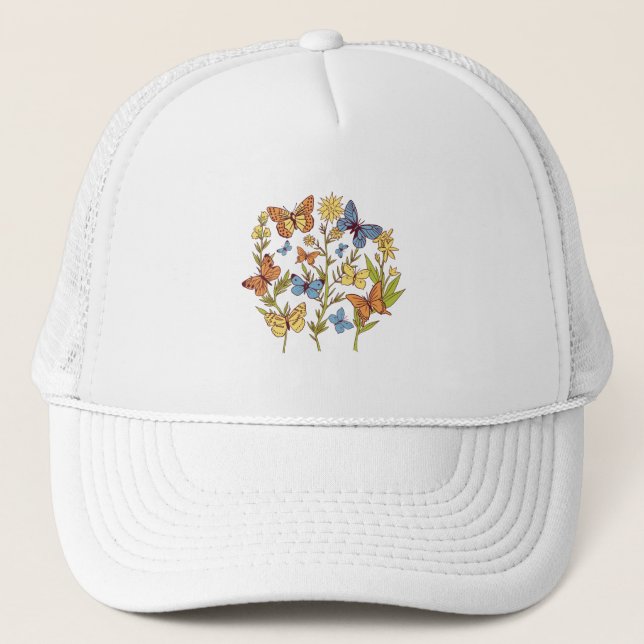 Gorra De Camionero Flores y mariposas (Anverso)