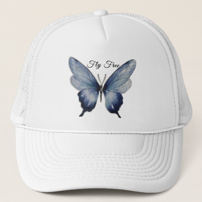 Gorra De Camionero Fly Free – Blue Butterfly Art Design (Anverso)