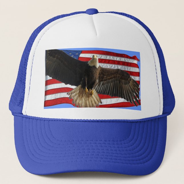Gorra De Camionero Flying Bald Eagle USA Regalo Patriótico (Anverso)