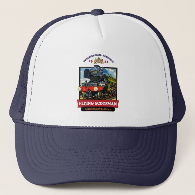 Gorra De Camionero Flying Scotsman 4472 Steam Locomotive Retro Poster (Anverso)