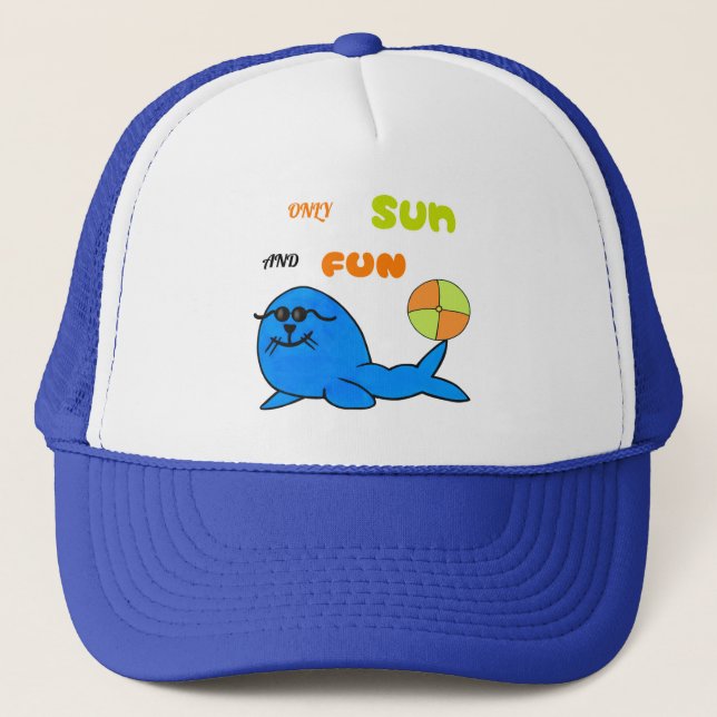 Gorra De Camionero Foca azul divertida con pelota (Anverso)
