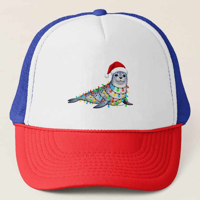 Gorra De Camionero Foca festiva cubierta de luces de Navidad (Anverso)