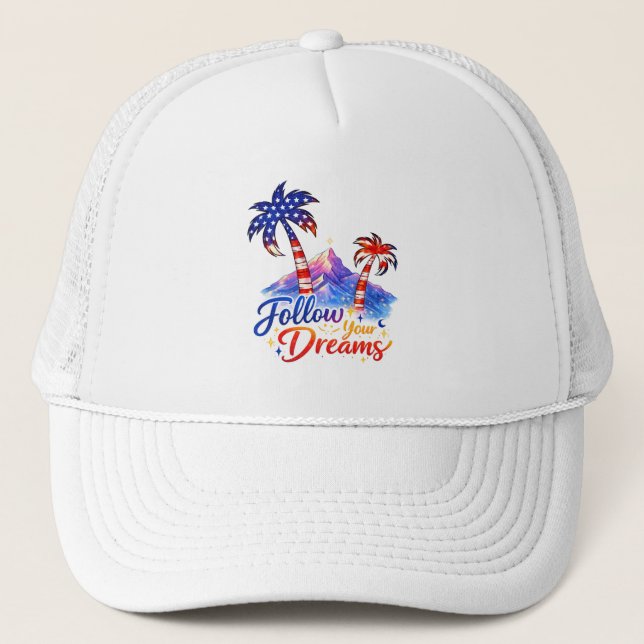 Gorra De Camionero Follow Your Dreams Patriotic Palm Tree Trucker Hat (Anverso)