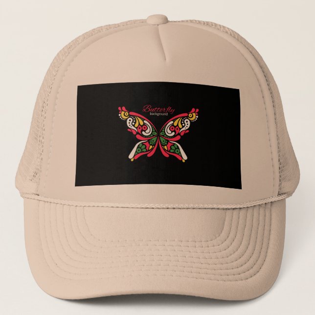 Gorra De Camionero Fondo con hermosa mariposa. Ilustración del tatuaj (Anverso)