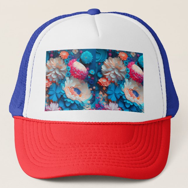 Gorra De Camionero Fondo de las flores azules-1 (Anverso)