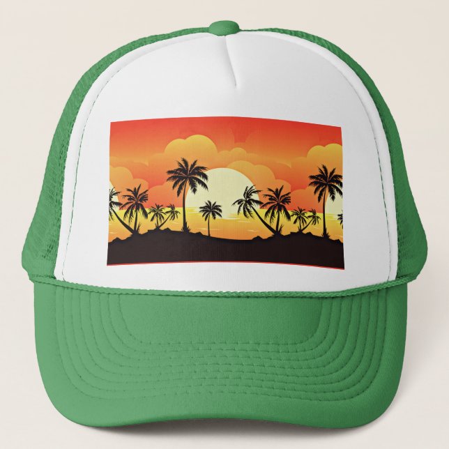 Gorra De Camionero Fondo de verano con palmeras-32134 (Anverso)
