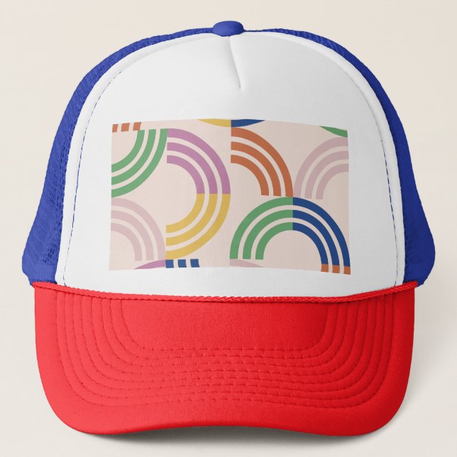 Gorra De Camionero Fondo geométrico de curvas retro rayadas (Anverso)
