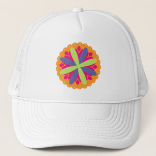 Gorra De Camionero Formas Florales Naranja Vibrante