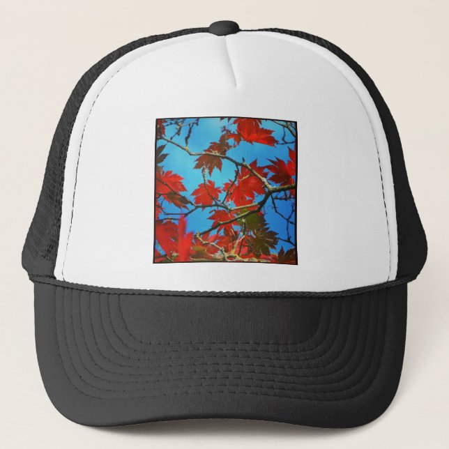 Gorra De Camionero Foto cuadrada - Hojas de otoño rojas (Anverso)