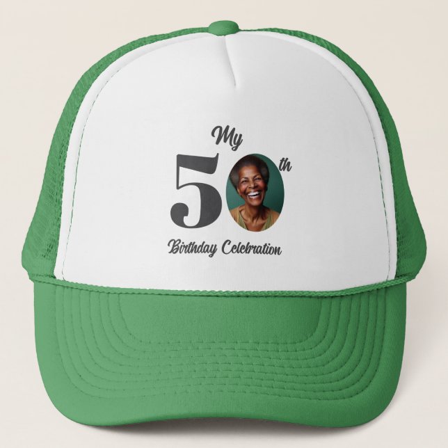 Gorra De Camionero Foto de cumpleaños número 50 en negrita  (Anverso)
