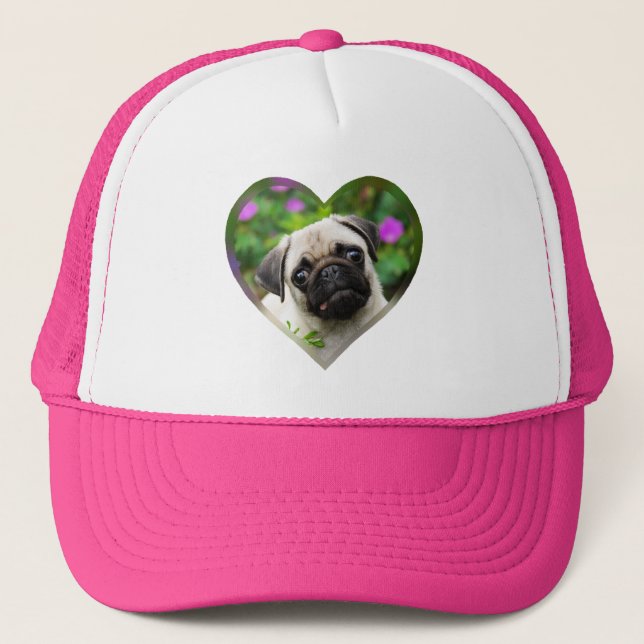 Gorra De Camionero Foto de Mascota de la cara de perro de pug pipí de (Anverso)