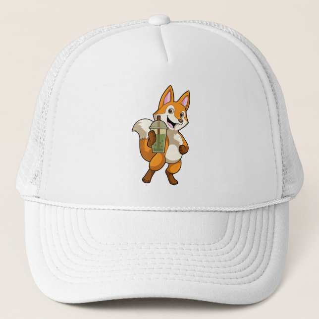 Gorra De Camionero Fox bebiendo con té de burbuja (Anverso)