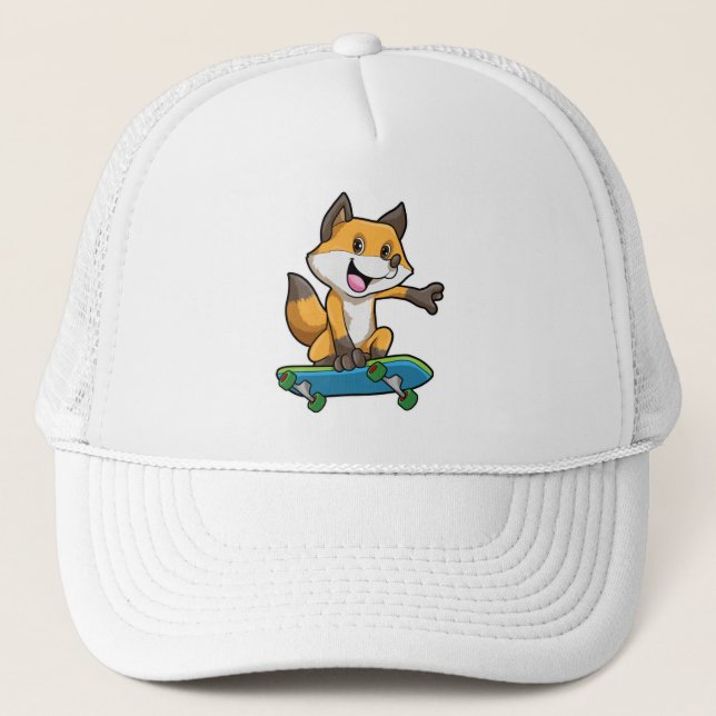 Gorra De Camionero Fox como Skater con Skateboard (Anverso)
