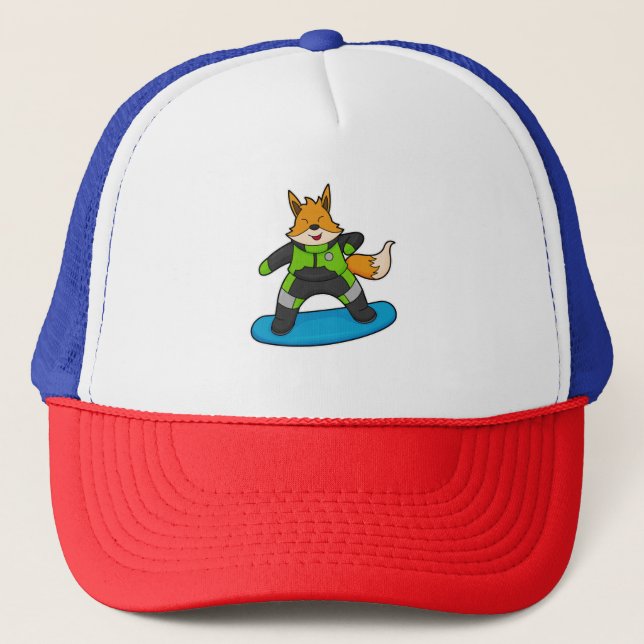 Gorra De Camionero Fox como Snowboarder con Snowboard (Anverso)