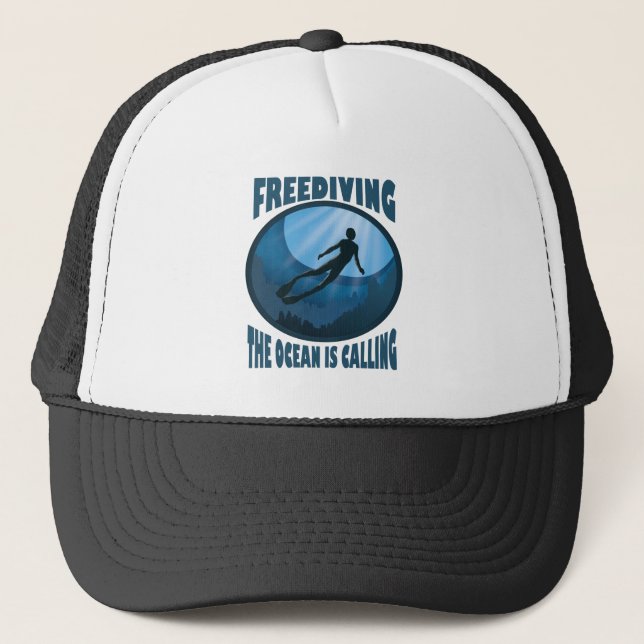 Gorra De Camionero Freediving - El océano llama buceador submarino (Anverso)