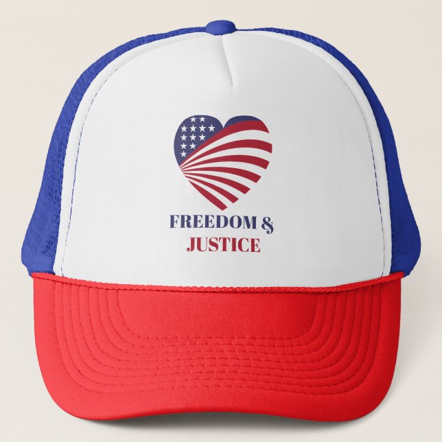 Gorra De Camionero Freedom & Justice American Flag with Heart.  (Anverso)