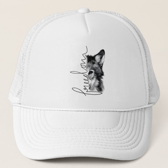 Gorra De Camionero Freedom Wolf Minimal Line Art - (Anverso)