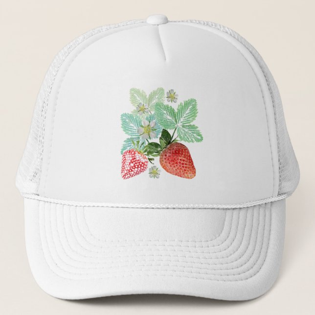 Gorra De Camionero Fresas, bayas, rojas, frescas, maduras, dulces, (Anverso)