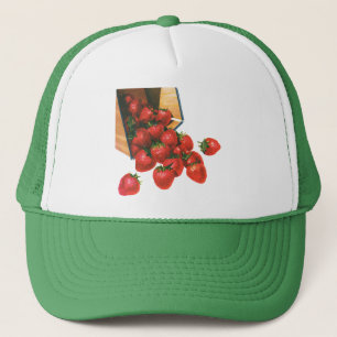 Gorra De Camionero Fresas de época en cesta, fresas de frutas aliment