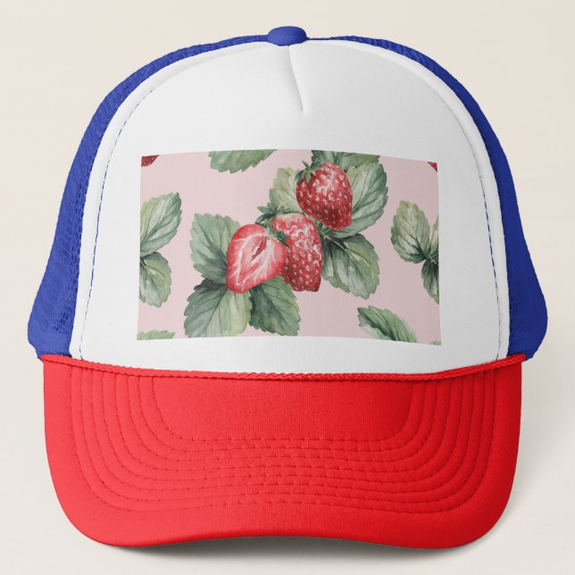 Gorra De Camionero Fresas maduras para el verano: rosa acuarela (Anverso)