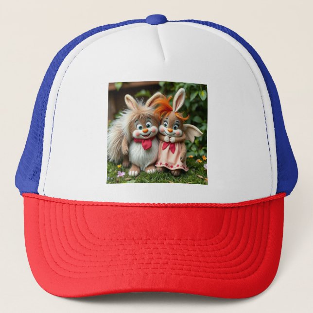 Gorra De Camionero „Fröhliche Hasenfreunde im Frühlingsgarten“ (Anverso)