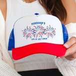 Gorra De Camionero Fuegos artificiales del 4 de julio del Personaliza<br><div class="desc">Super divertido y festivo sombrero de camionero del 4 de julio con fuegos artificiales rojos, blancos y azules y tu texto personalizado. Perfecto como amigos a juego y gorras de familia para su fiesta del 4 de julio. También hace un impresionante regalo para la anfitriona o el Día de la...</div>
