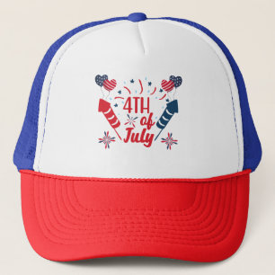 Gorra De Camionero Fuegos artificiales del 4 de julio Rojo Blanco Azu