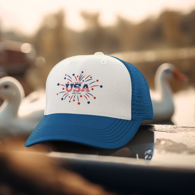 Gorra De Camionero Fuegos artificiales Estados Unidos Patriótico Rojo (Subido por el creador)
