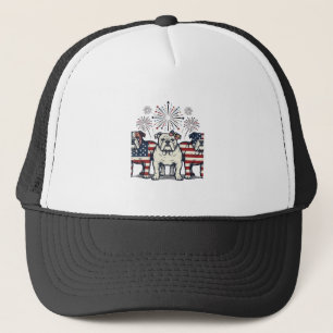 Gorra De Camionero Fuegos Artificiales Patrióticos Bulldog Grabado Vi