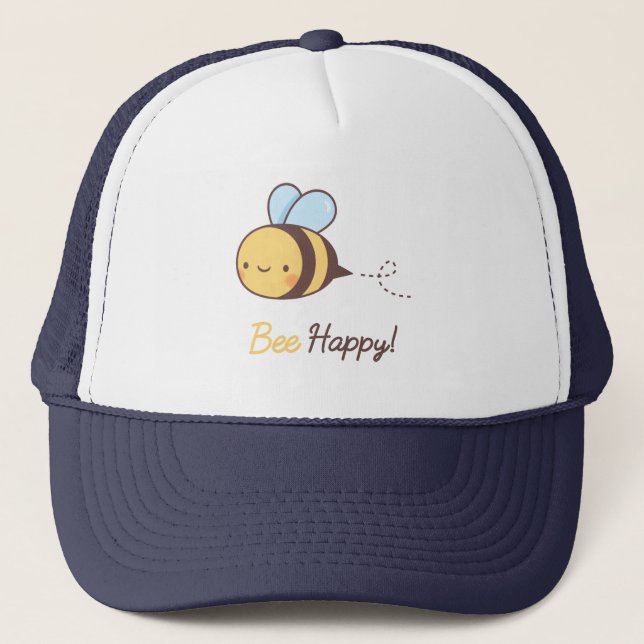 Gorra De Camionero Fuente manuscrita Cute Bee Happy (Anverso)