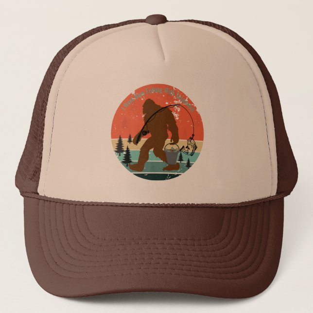 Gorra De Camionero Fui A Pescar Con Sasquatch - Retro (Anverso)