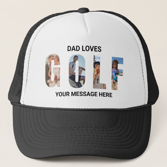 Gorra De Camionero Fun Dad Golf Personalizado 4 Fotos Mensaje (Anverso)