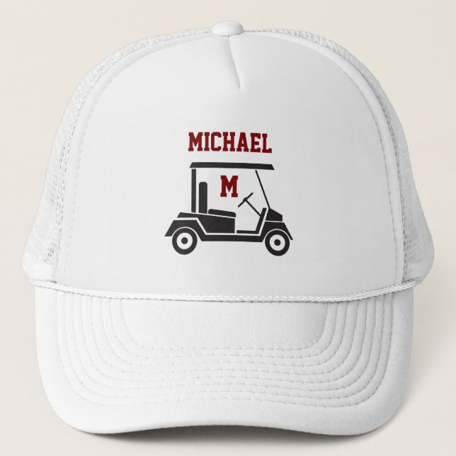 Gorra De Camionero Fun Golf Guy Cart Monogram Name (Anverso)