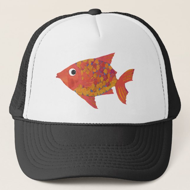 Gorra De Camionero Fun Naranja brillante Fish Black and White Trucker (Anverso)