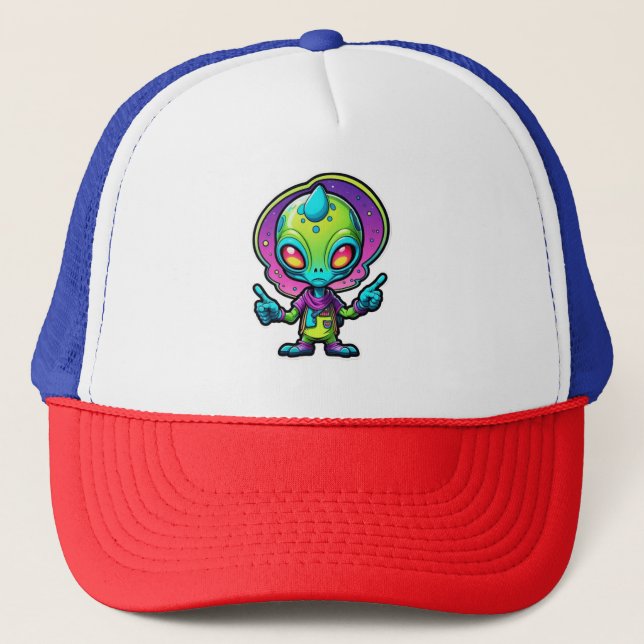 Gorra De Camionero Funky Alien Peace Sign Design (Anverso)