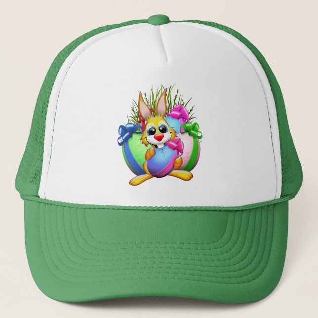 Gorra De Camionero Funny Bunny biting an Easter Egg (Anverso)