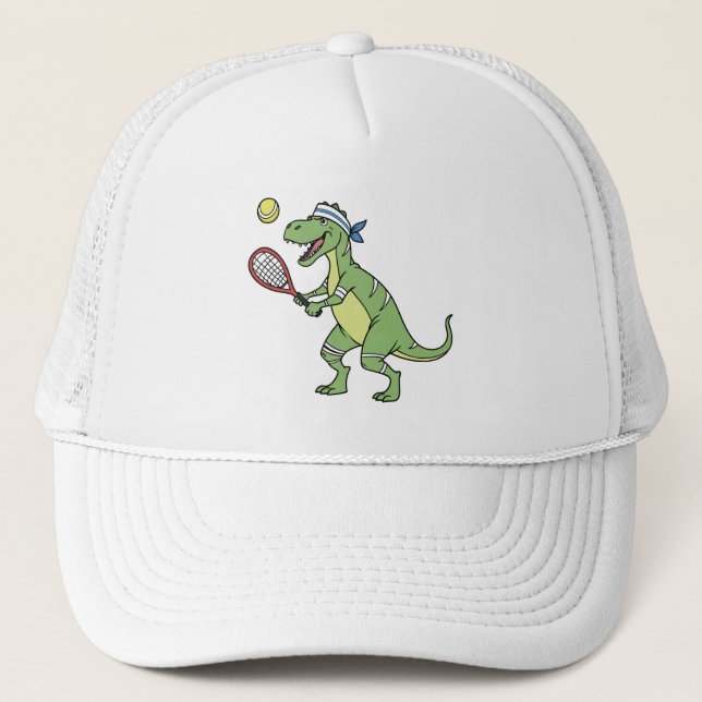 Gorra De Camionero  Funny Cartoon T-Rex Playing Tennis Dinosaur (Anverso)