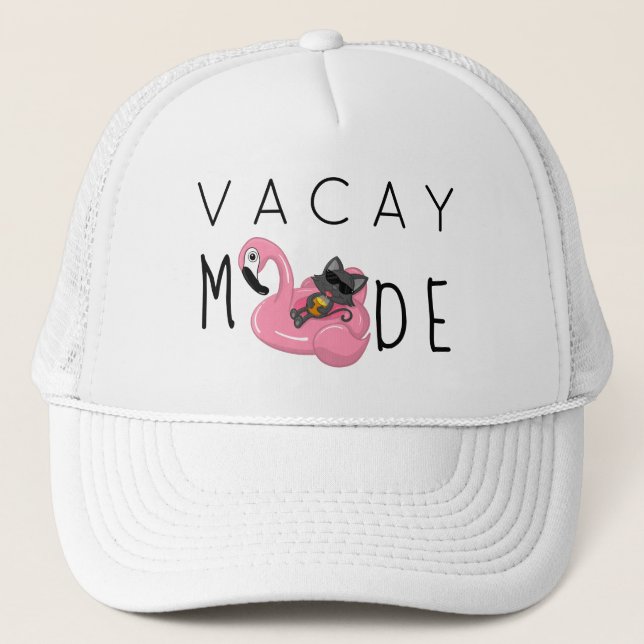 Gorra De Camionero Funny Cat Flamingo Vacay Mode Vacation (Anverso)