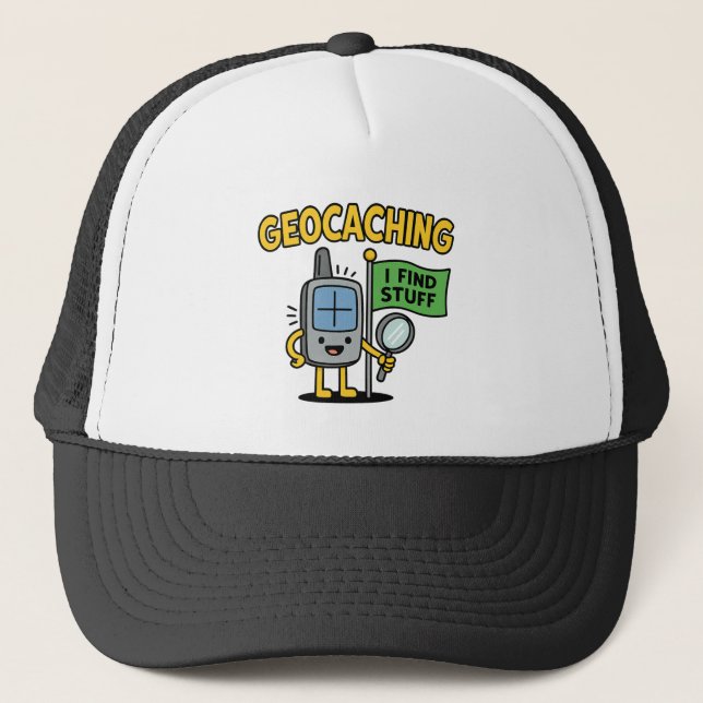 Gorra De Camionero Funny Geocaching GPS Cartoon with Flag & Magnifier (Anverso)